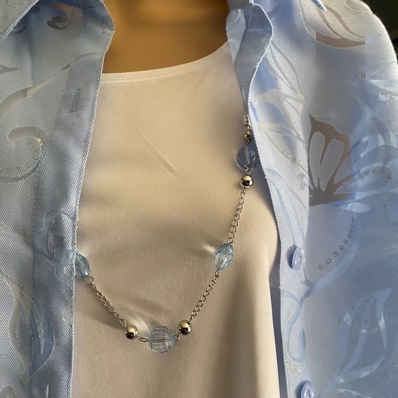 WOMEN'S ALFRED DUNNER blue FLORAL 2-FER  KNIT TOP WITH NECKLACE SP $58 New - Picture 12 of 16